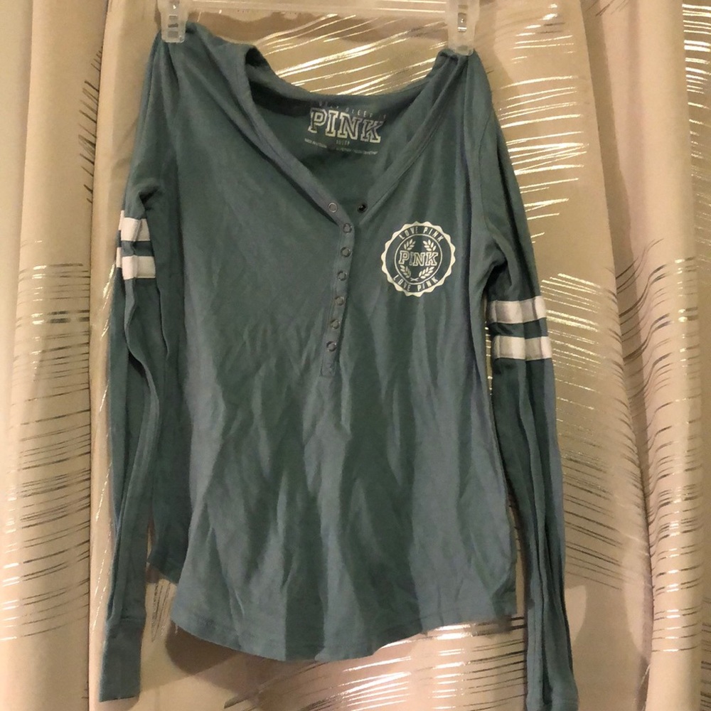 BRAND NEW Grey/Blue Long Sleeve PINK Sleep Shirt-XS